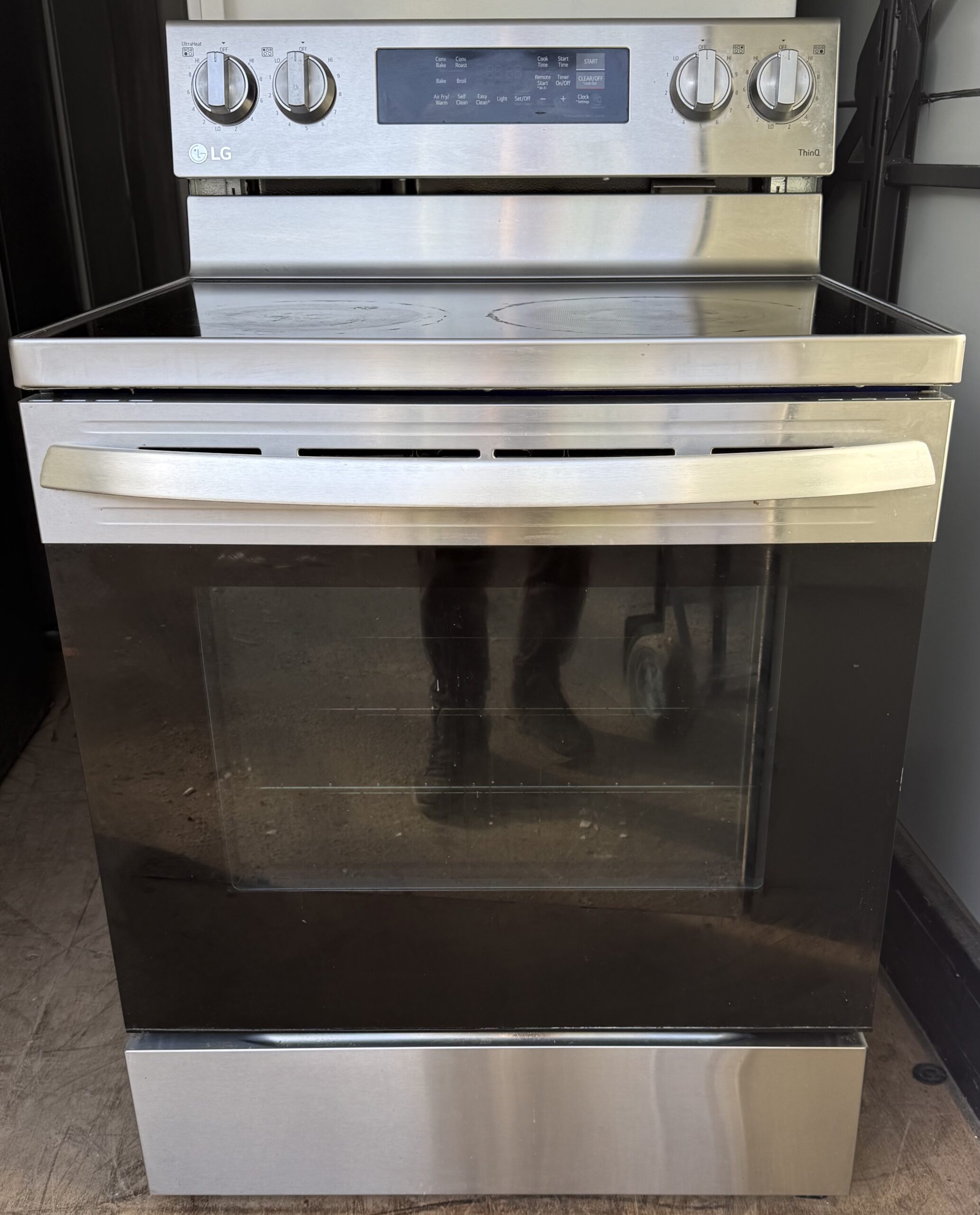 LG stainless steel electric range, front view