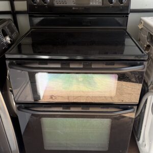 Maytag Gemini Black Double Oven Electric Range with Glass Cooktop