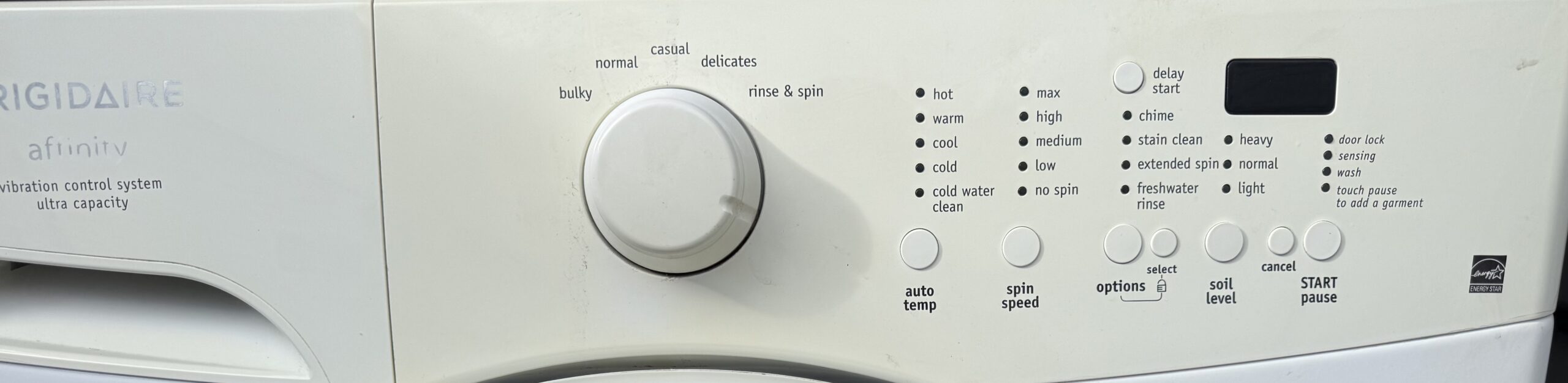 Electrolux washer front-load control panel close-up