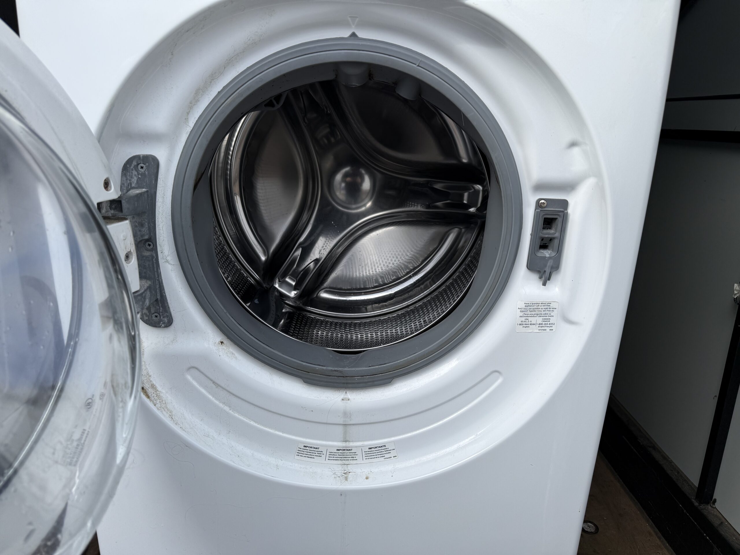 Electrolux washer front-load drum interior viewed through open door