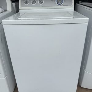 GE top load washer in white, front view