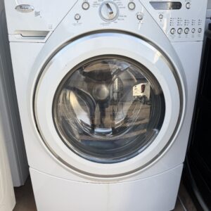 Whirlpool washer front-load style, front view with door closed