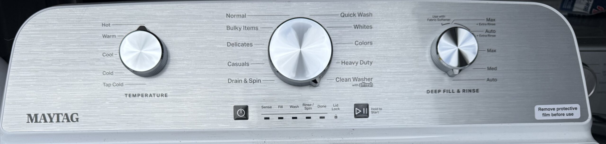 Maytag top load washer control panel with selector dial
