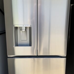 LG French door refrigerator 26 cu ft stainless steel, front view with exterior water dispenser