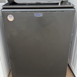 Maytag Pet Pro top-load washer in Volcano Black, front view