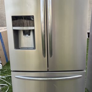 Frigidaire Gallery counter-depth French door refrigerator stainless steel, front view with dispenser