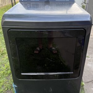 GE Profile gas dryer Diamond Gray, front view with control panel