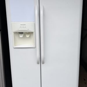 Frigidaire Side-by-Side Refrigerator 26 cu ft White — Front View with Ice and Water Dispenser