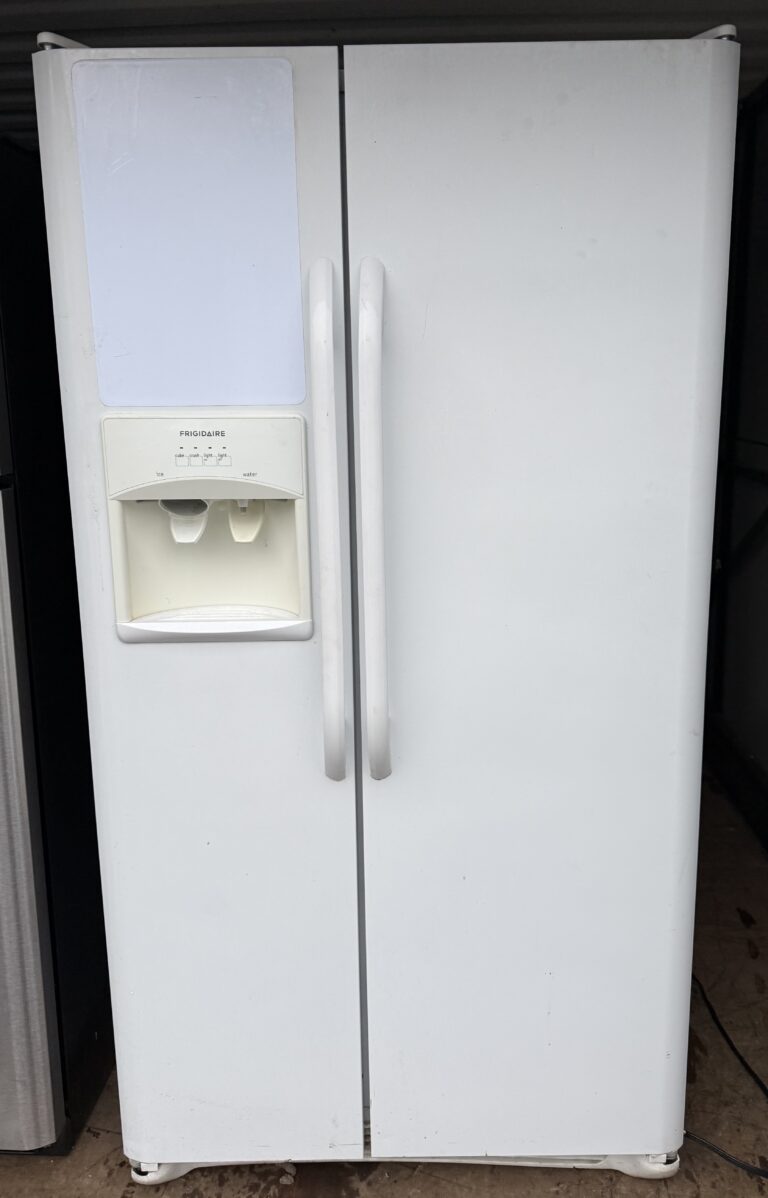 Frigidaire Side-by-Side Refrigerator 26 cu ft White — Front View with Ice and Water Dispenser