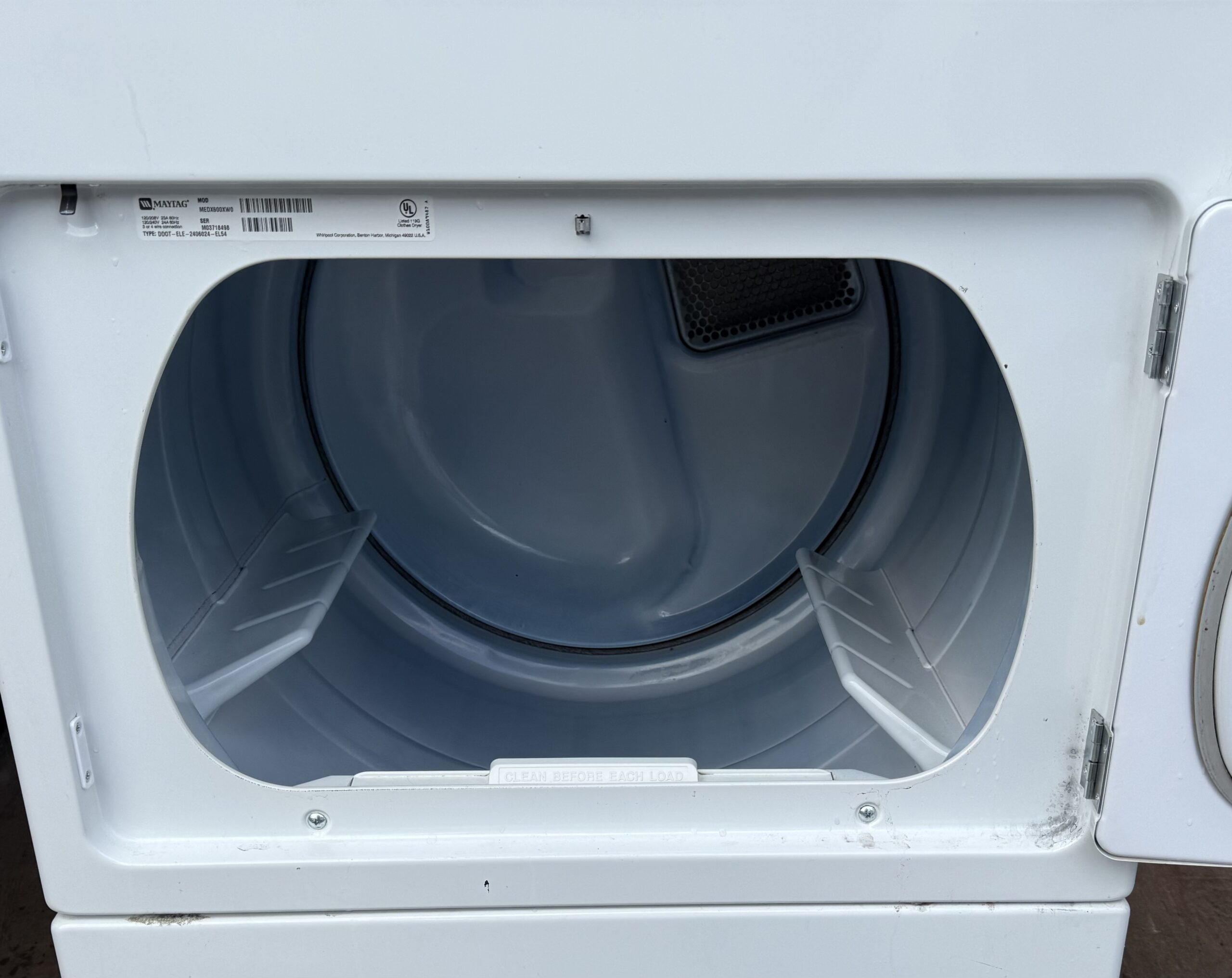 Maytag Electric Dryer — Drum Interior with Door Open