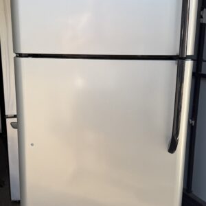 Frigidaire 18 cu ft top-freezer refrigerator in white, front view