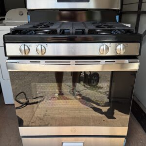 New GE 30 inch gas range stainless steel — front view