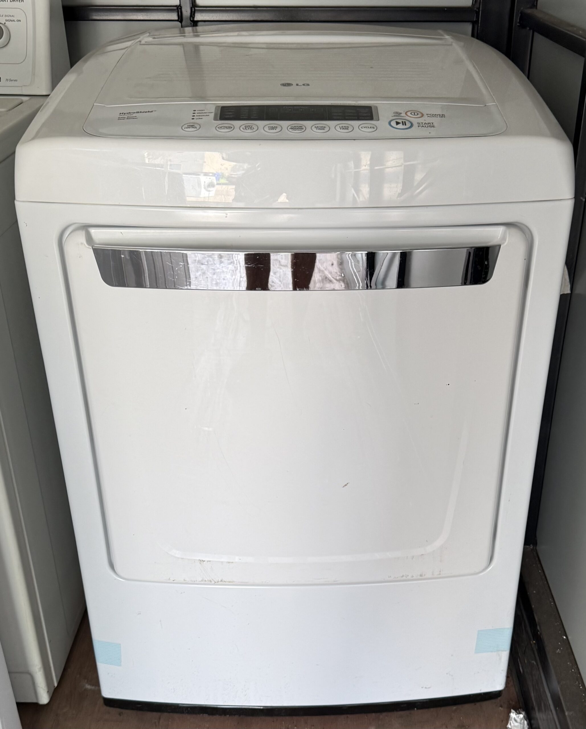 LG electric dryer white 7.3 cu ft large capacity — front view