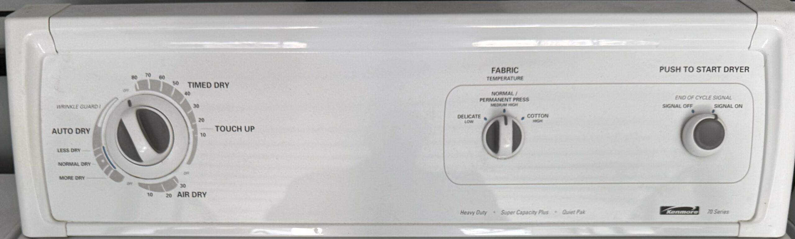 Kenmore electric dryer control panel with dials