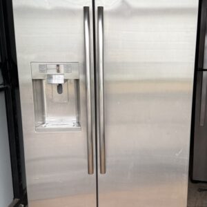 Samsung counter-depth side-by-side refrigerator stainless with ice and water dispenser — front view