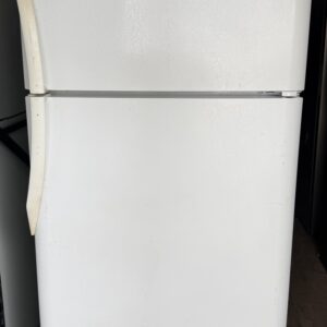 Frigidaire white top-freezer refrigerator — front view