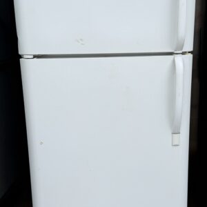 Frigidaire white top-freezer refrigerator — front view