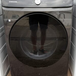 Samsung electric dryer black stainless — front view