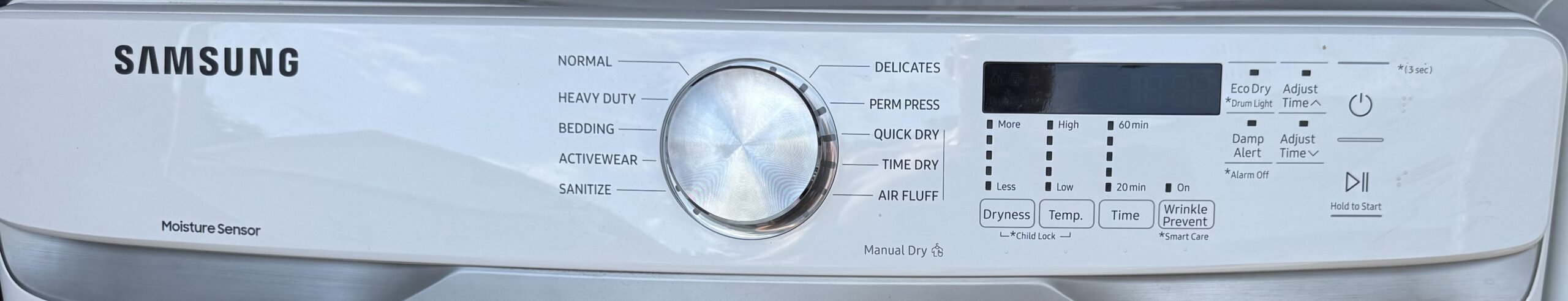 Samsung dryer control panel with cycle dial