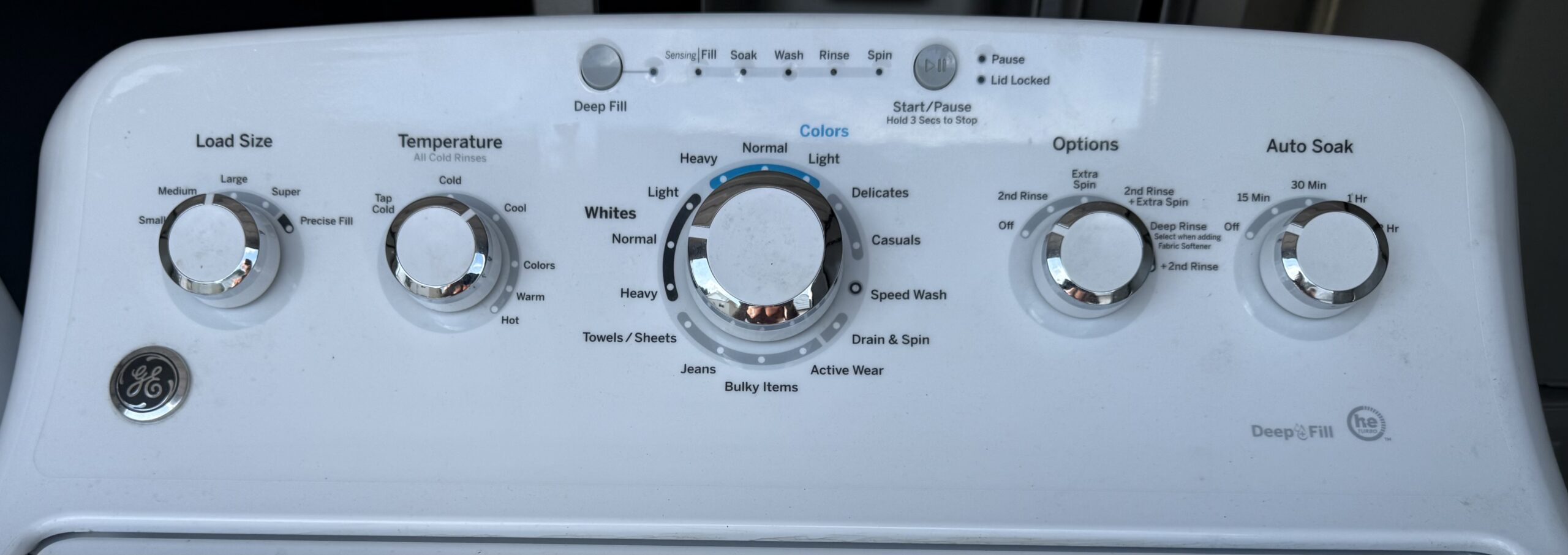 GE top-load washer control panel
