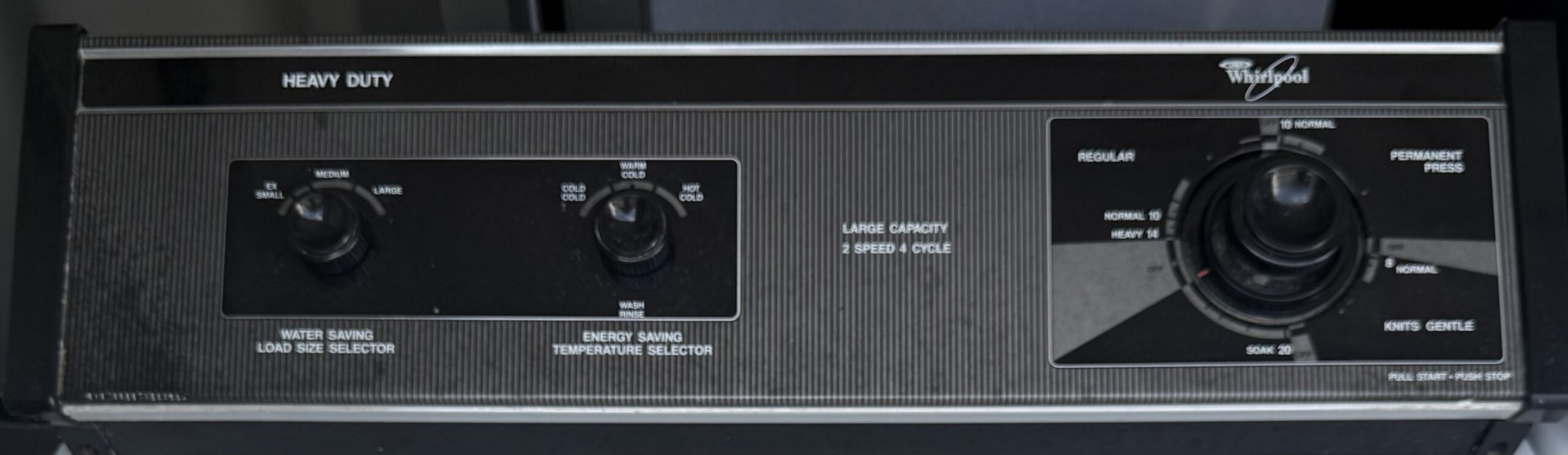 Whirlpool washer control panel with dials