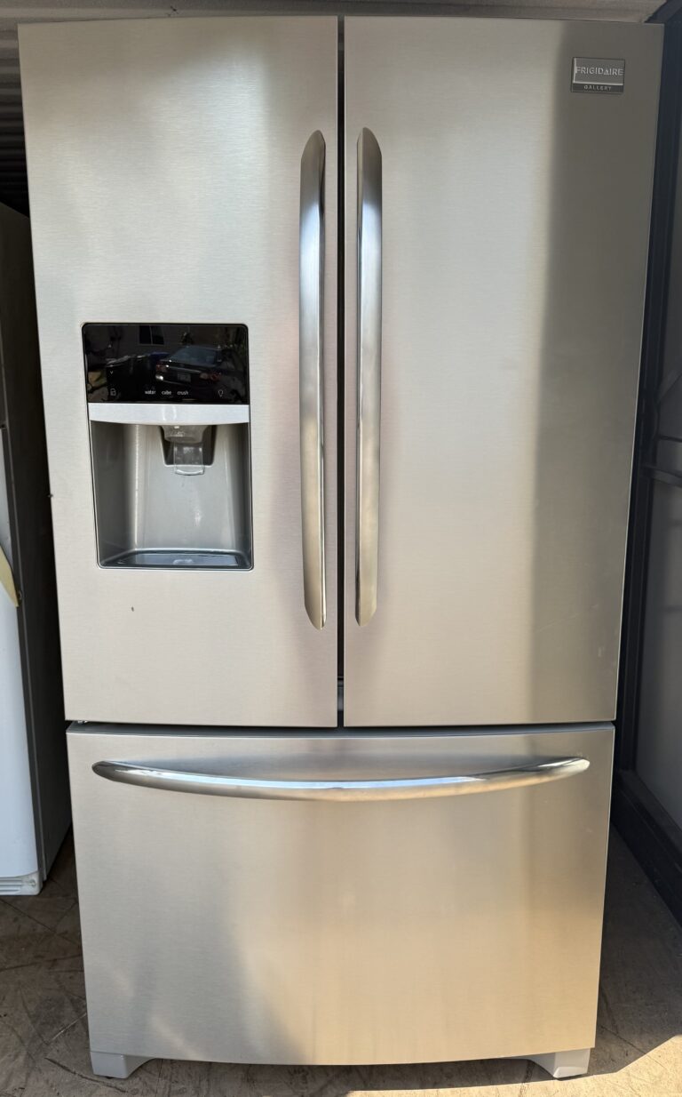 Frigidaire Gallery French door refrigerator stainless steel with ice and water dispenser — front view