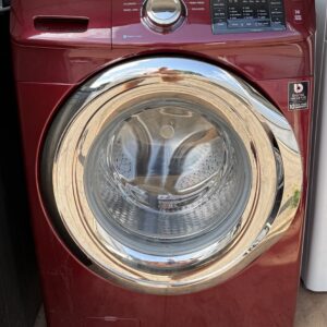 Samsung merlot red front-load washer with steam — front view