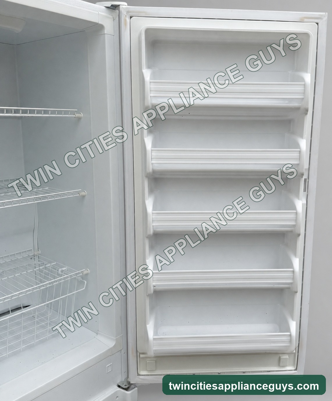 Frigidaire upright freezer door bins and interior detail