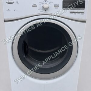 Whirlpool Duet white electric dryer on a clean light-gray studio background