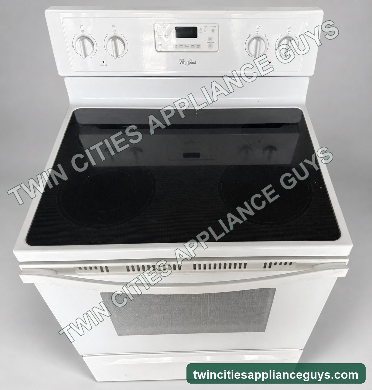 Whirlpool 30 inch electric range in white with smooth cooktop, front view