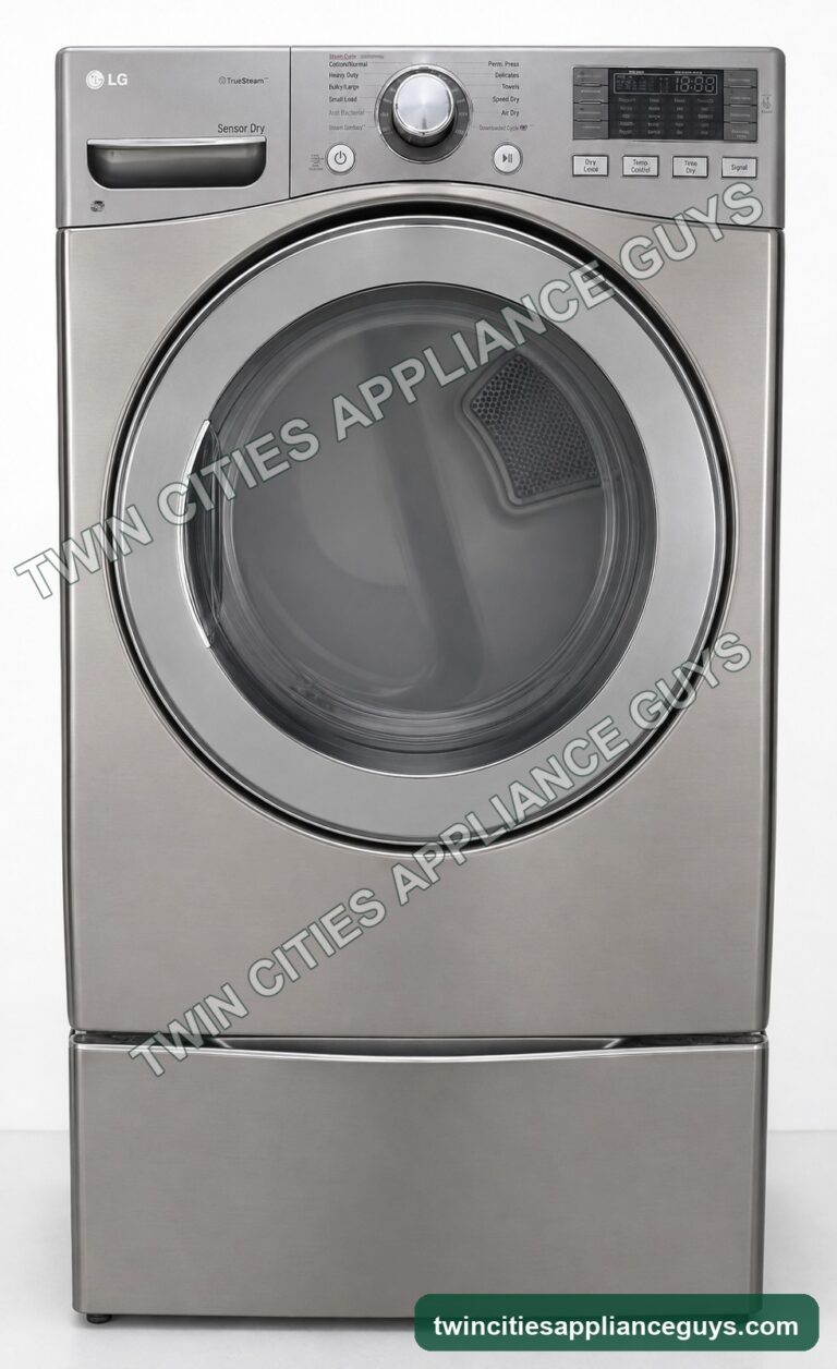 LG graphite gas dryer with pedestal front view