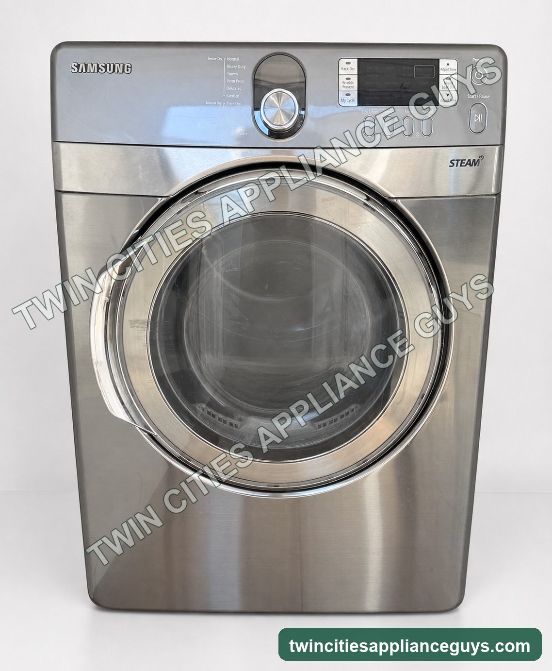 Front view of Samsung electric dryer with door closed