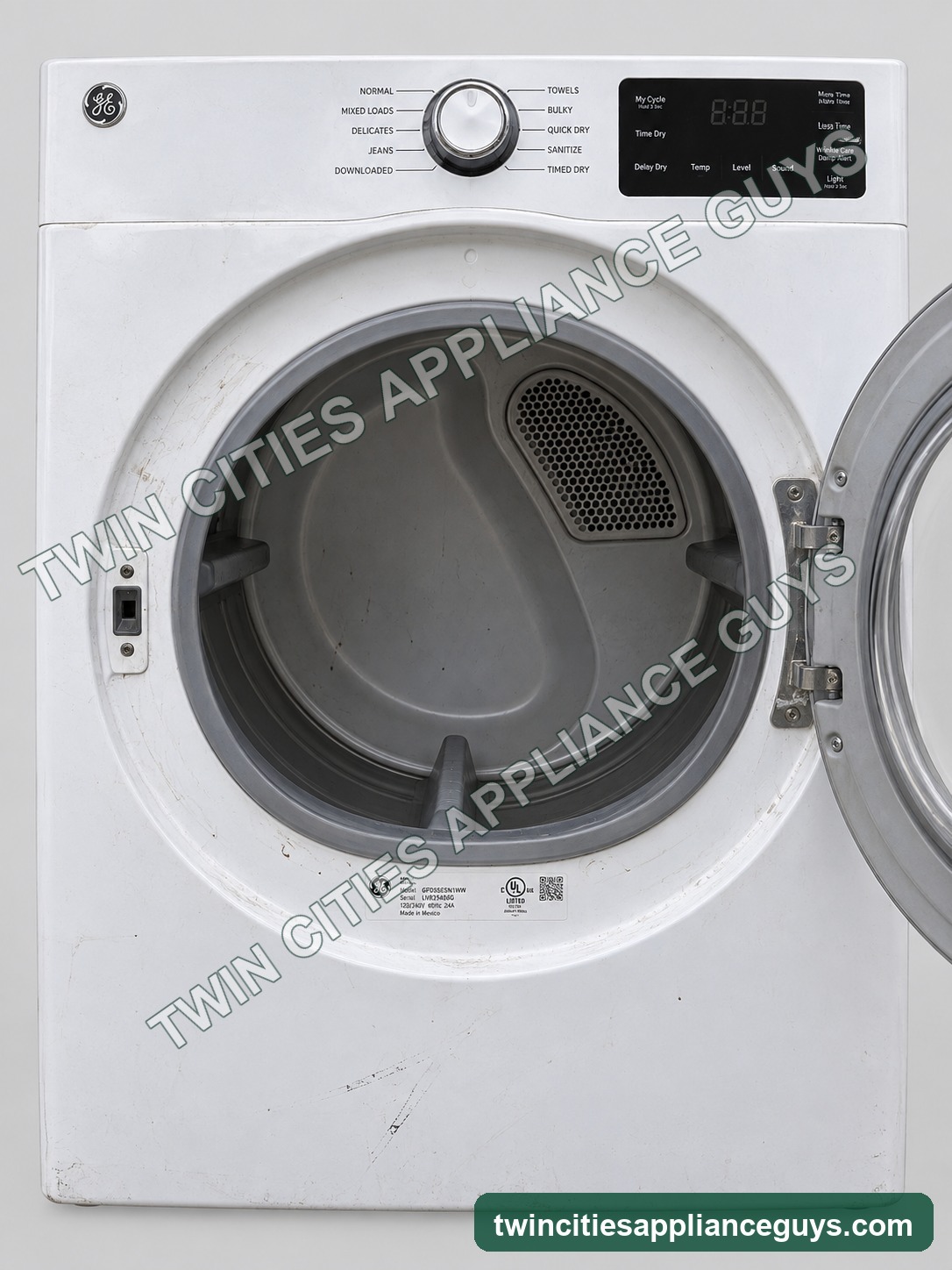 White GE smart electric dryer, alternate product view