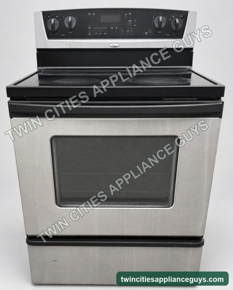 Whirlpool stainless steel electric range front view