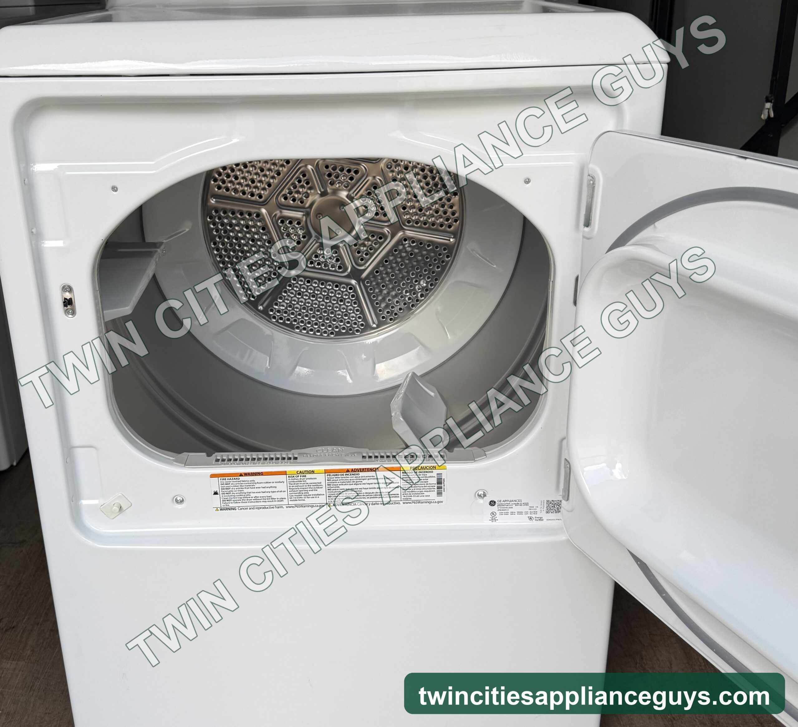 GE dryer drum interior with the door open