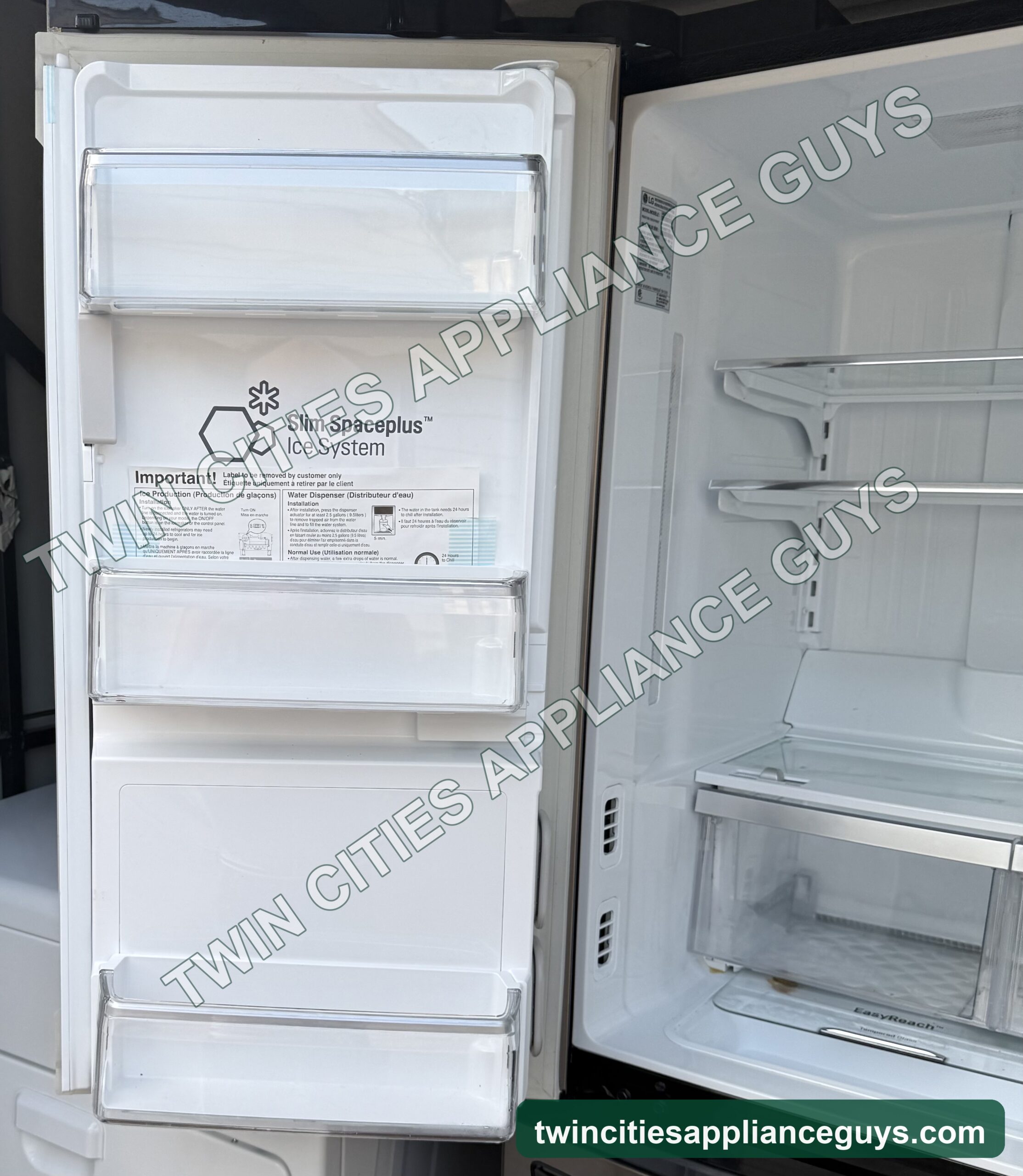 Refrigerator interior showing the in-door Slim SpacePlus ice system