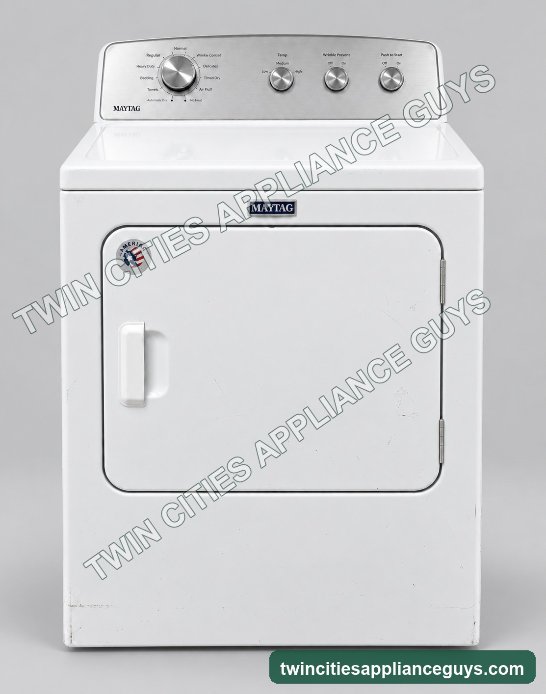 White Maytag electric dryer, front product view