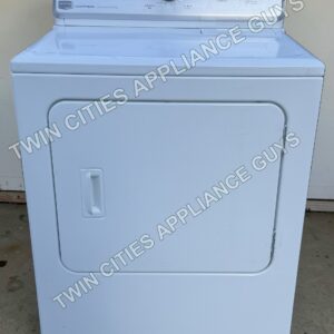 Maytag white electric dryer front view with control panel