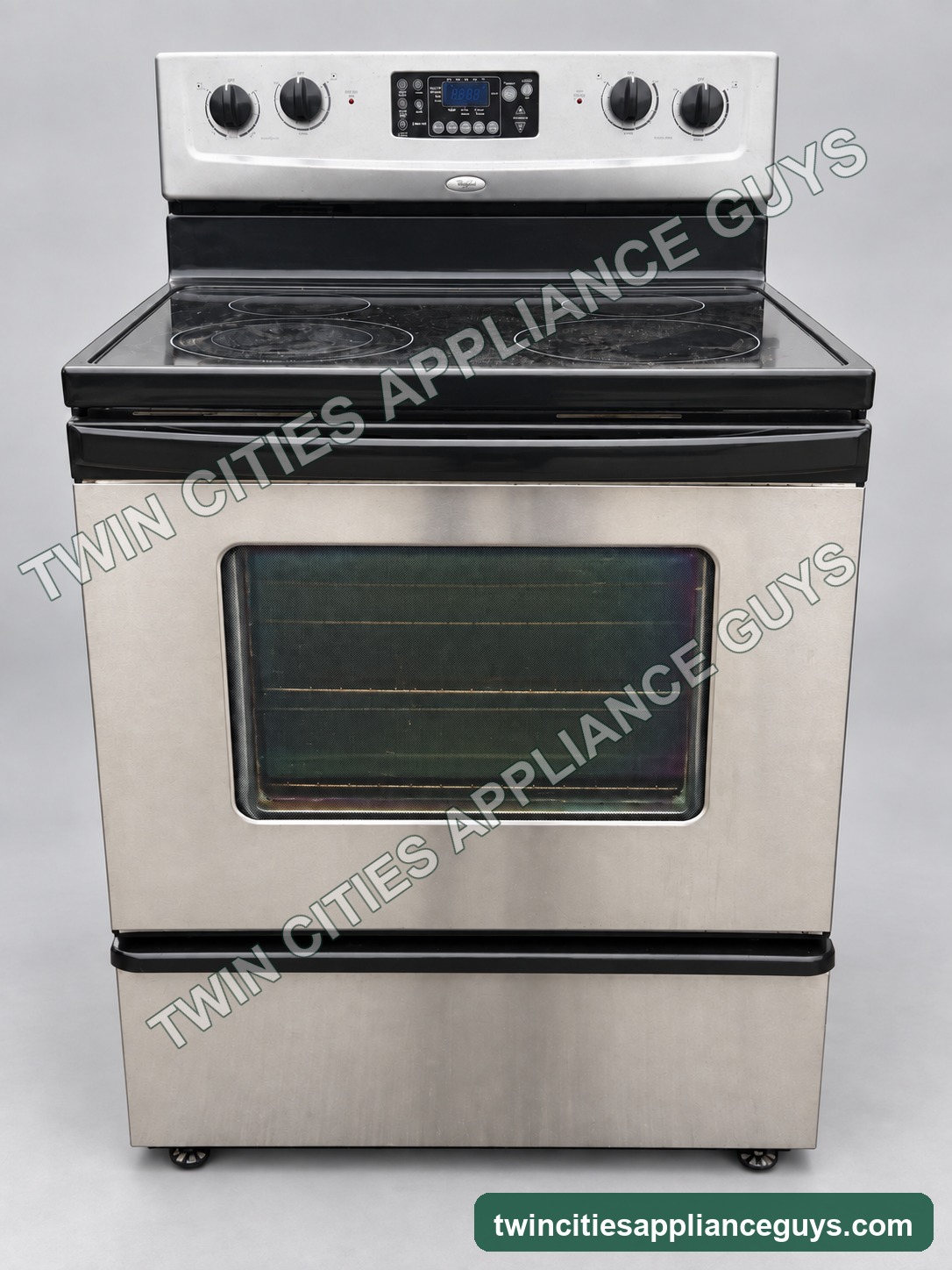 Whirlpool stainless electric smoothtop range front view