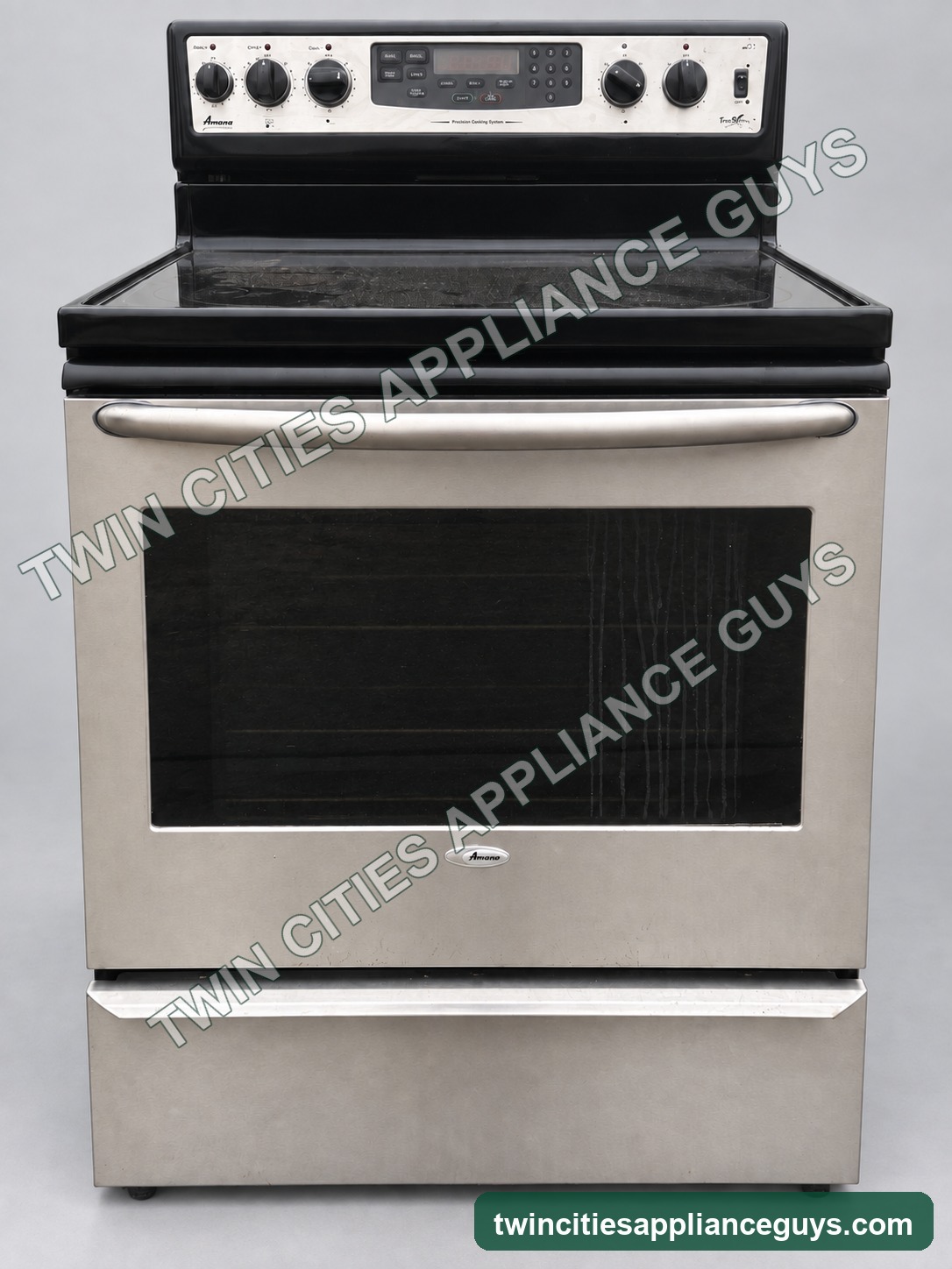 Amana stainless electric smoothtop range front view