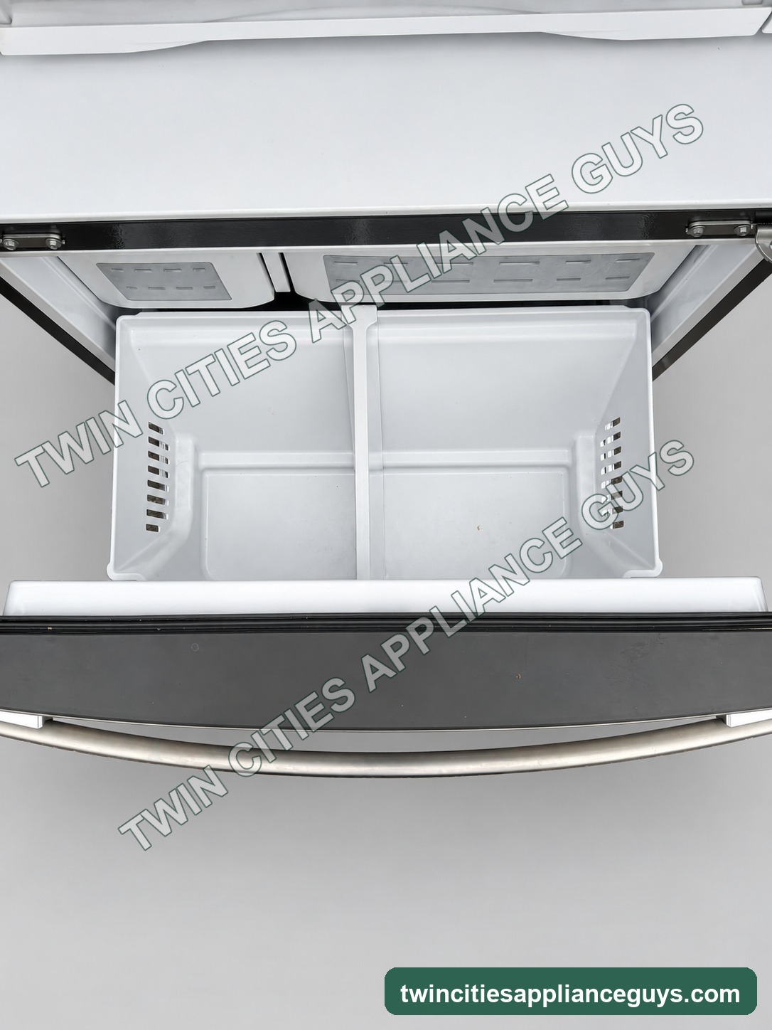 GE Profile refrigerator open freezer drawer interior