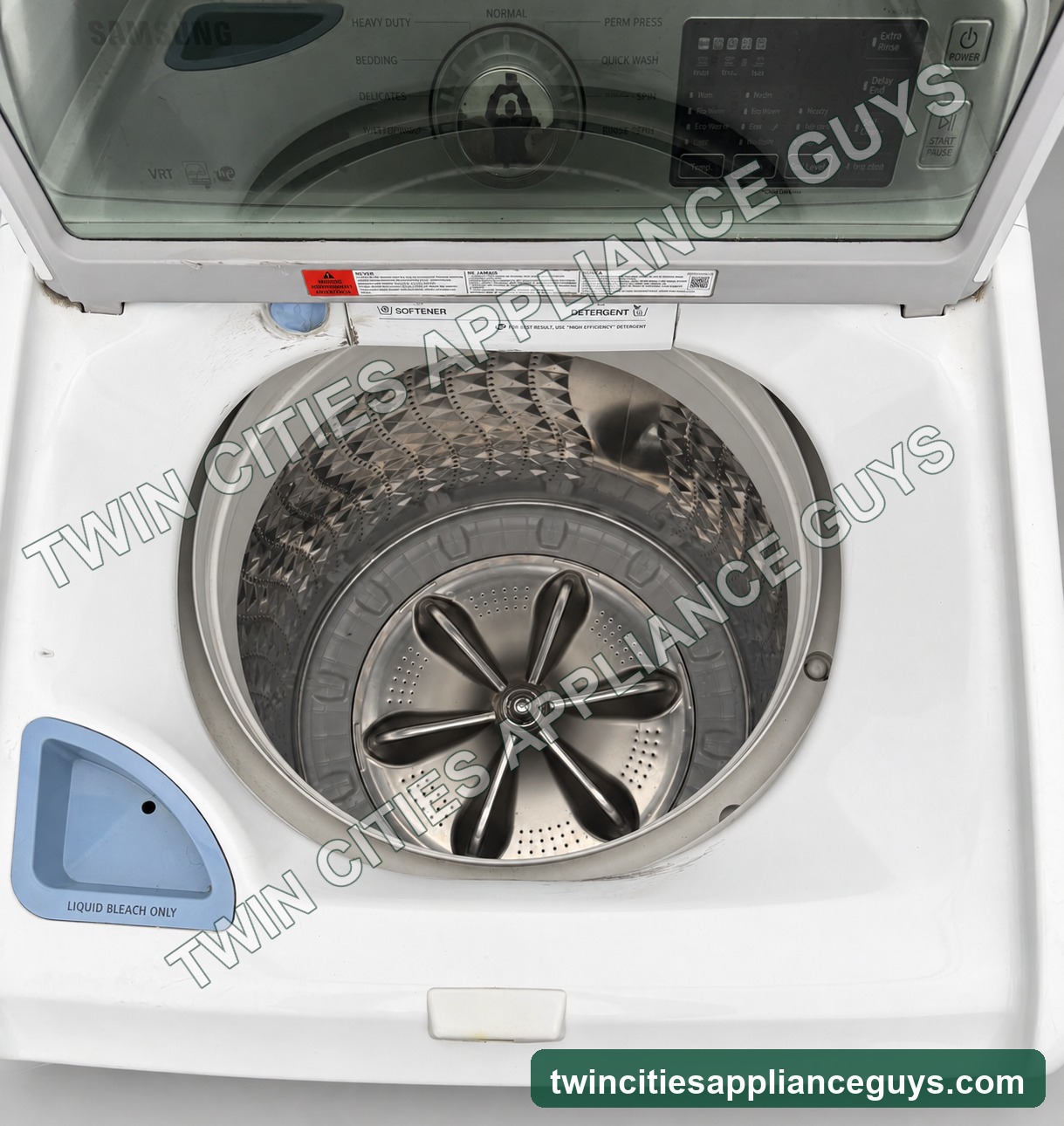 Interior view of Samsung white top-load washer