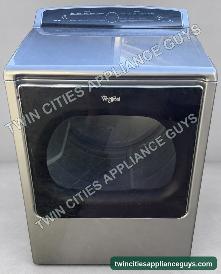 Metallic gray Whirlpool Cabrio dryer shown from the front