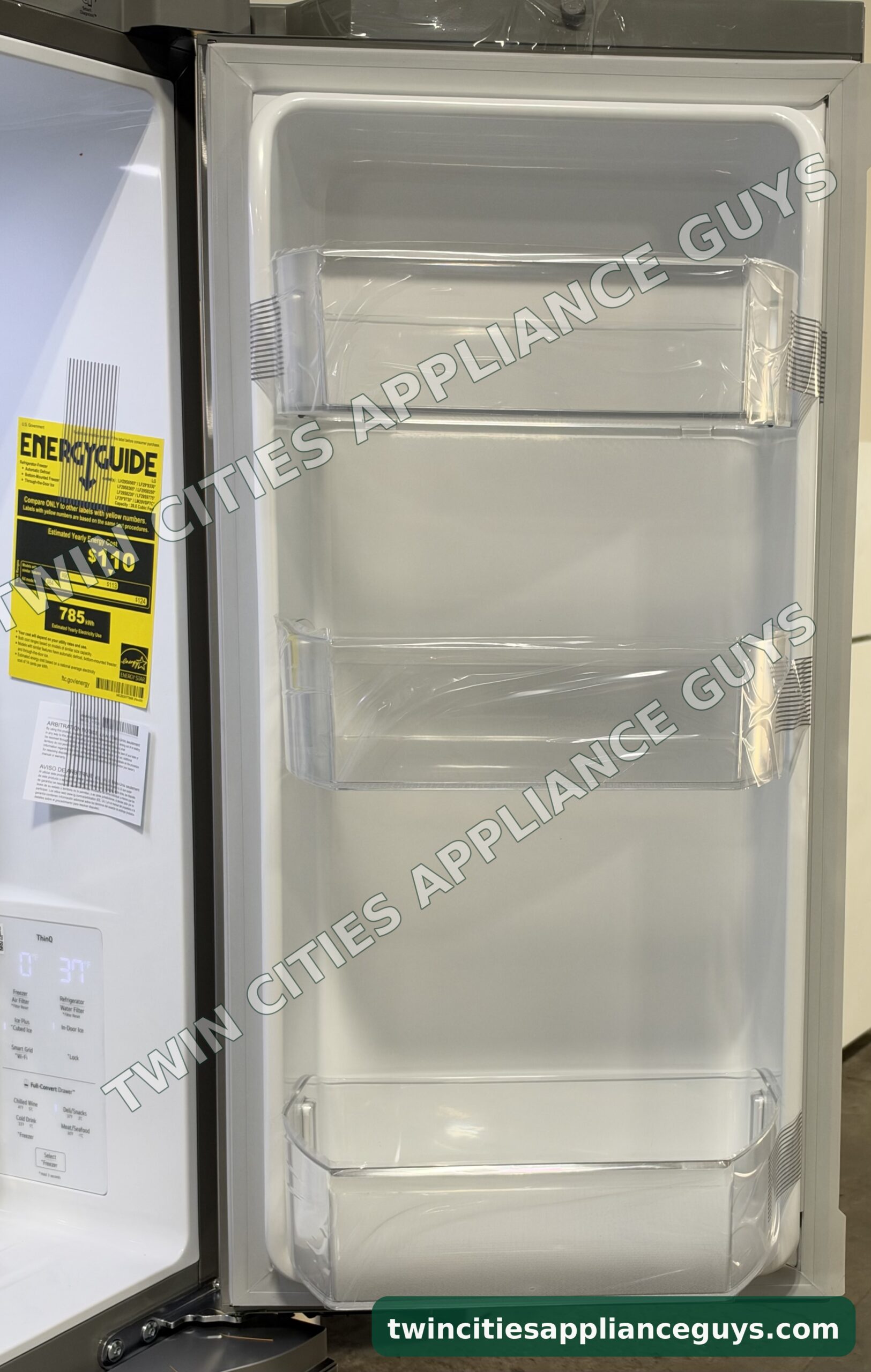 LG French door refrigerator right door interior showing three door bins
