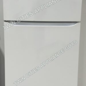 White LG top-freezer refrigerator front view with both doors closed