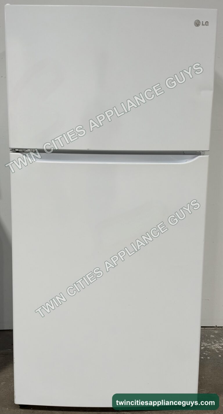 White LG top-freezer refrigerator front view with both doors closed