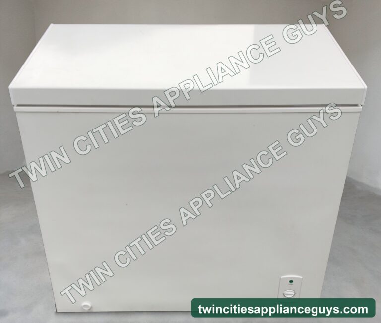 Professional Series white chest freezer front view with the lid closed