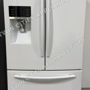 White Samsung French door refrigerator, front view